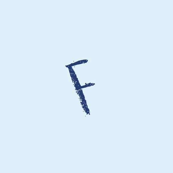The image displays a small, blue, handwritten letter f with a white background.
